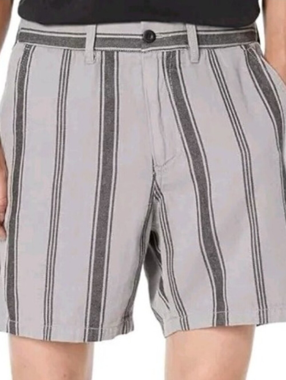 NWT Madewell Twill Cabana Stripe Hemp Cotton Shorts Gray & Black Mens Size M